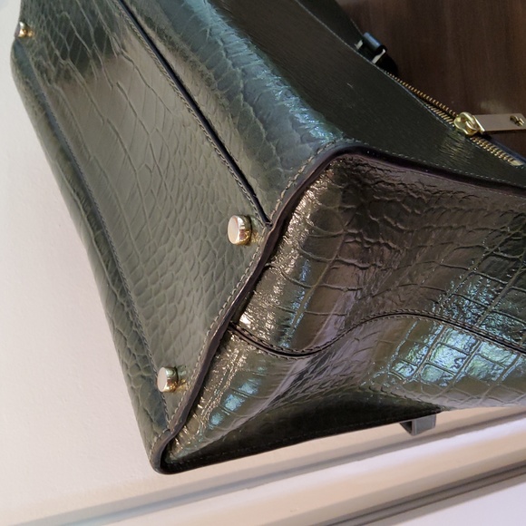 NWOT KATE SPADE Patton Green Leather CROC Embossed 100% Cowhide.  19”x 11”x5” - Picture 7 of 8
